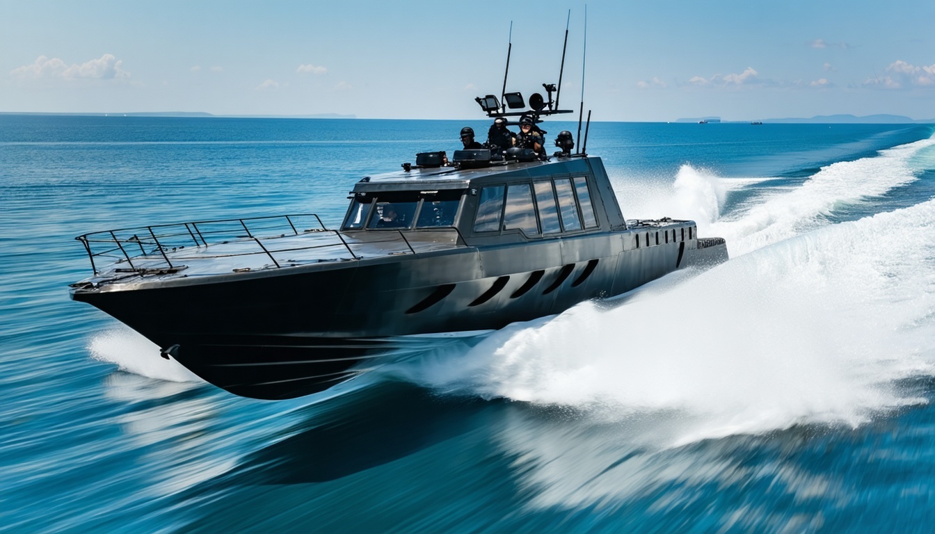 AI-equipped patrol boat cruising at high speed