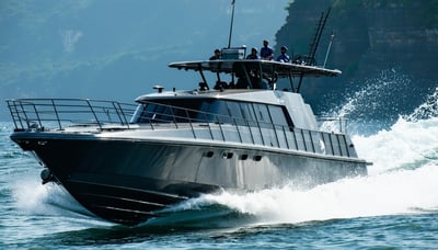 High-speed AI patrol boat cutting through the water