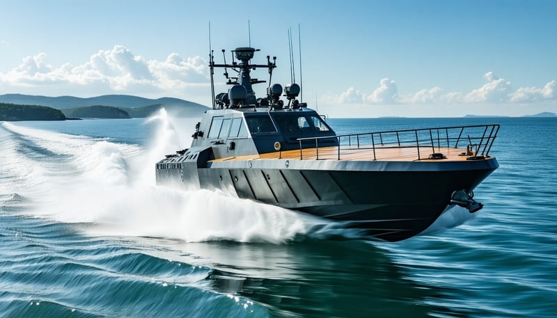 AI-equipped patrol boat navigating at high speed