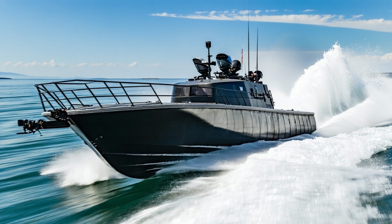 The world’s fastest patrol boat cutting through the water at high speed